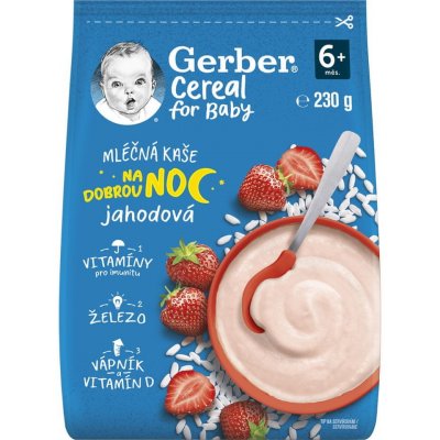 GERBER Cereal mléčná kaše jahodová Dobrou noc 230g – Zboží Dáma