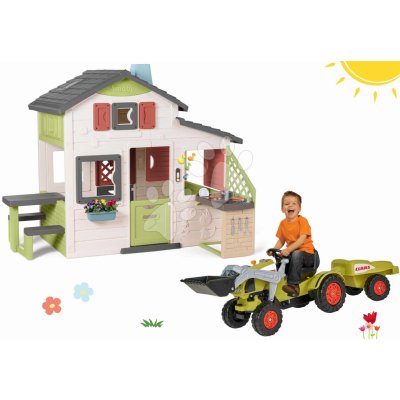 Smoby Set domeček Přátel a traktor na šlapání Friends House Life rozšiřitelný s přívěsem nakladačem a kuchyňka se zvonkem – Zboží Dáma