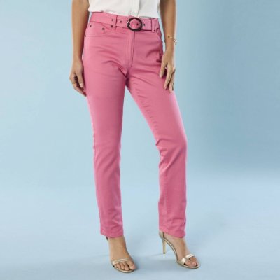 Rovné kalhoty s páskem tmavě růžová – Hledejceny.cz