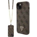 Guess PU 4G Strass Triangle Metal Logo Zadní Kryt + Crossbody Popruh pro iPhone 15 Plus Brown – Zboží Živě