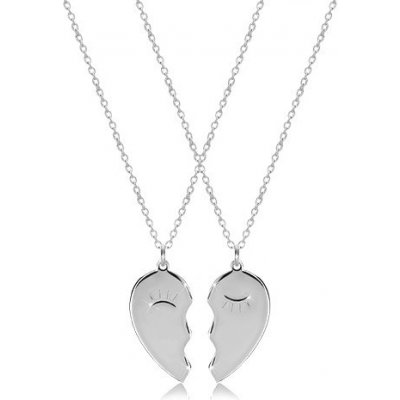 Šperky eshop set ze stříbra dva náhrdelníky rozpůlené srdíčko se zamhouřenýma očima R48.03 – Zboží Mobilmania