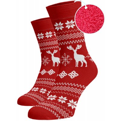 Teplé ponožky norský vzor Bavlna Červená
