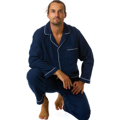 Pánské flanelové pyžamo tmavě modré elegantní proužek 100% bavlna 1PF0102 modrá – Zboží Mobilmania