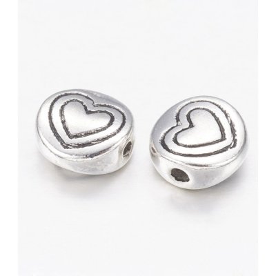 Kovový korálek - starostříbrný - srdce - ∅ 6 x 3 mm - 1 ks – Zboží Dáma