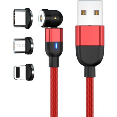 W-star MG540RD1 magnetický USB, 3v1, 540° USBC, micro, lightning, 3A, 90°, 1m, červený – Zbozi.Blesk.cz