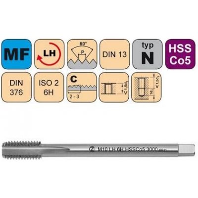 NÁSTROJE CZ Závitník strojní M14x1,25 ISO2 HSSE DIN 374 C Levý - CZZ3000L-M14X1,25-ISO2 – Zboží Mobilmania