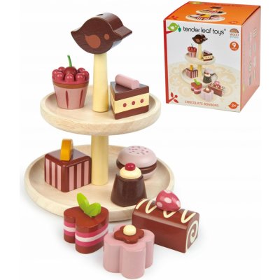 Leaf Toys Chocolate Bonbons Tender drevené čokoládové torty so stojanom a voňavými zákuskami