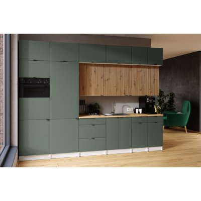 FRONTI Kuchyňská linka JANISA 320 cm Olive/Dub artisan – Zboží Dáma