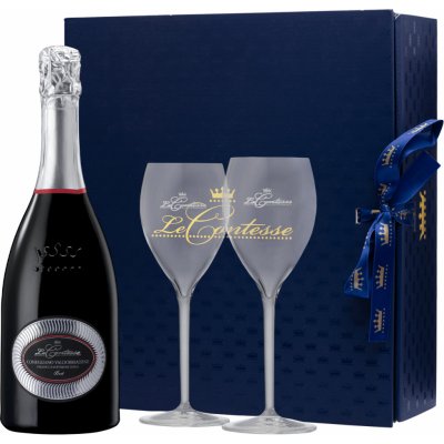 Le Contesse Prosecco Spumante DOCG Conegliano Valdobbiadene Brut 11% 0,75 l (dárkové balení 2 sklenice) – Zboží Dáma
