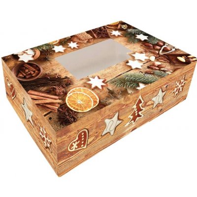 Alvarak vánoční krabice na cukroví Hnědá vzor dřevo s perníčky 26 x 15 x 7 cm