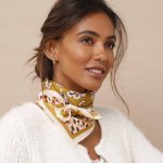 bavlněný šátek s potiskem indických květů karamelová/růžová – Zboží Dáma