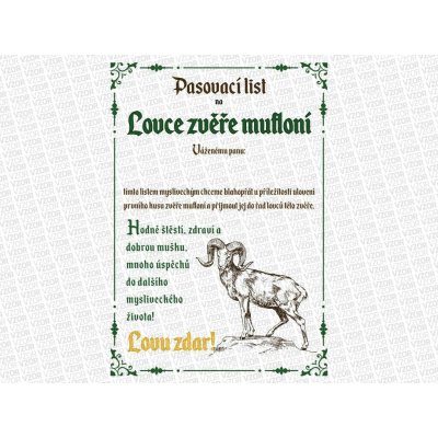Pasovací list na lovce zvěře mufloní – Zboží Dáma