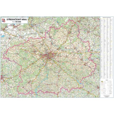 Excart Maps Středočeský kraj - nástěnná mapa 135 x 100 cm (vydání 2023) Varianta: bez rámu v tubusu, Provedení: laminovaná mapa v lištách