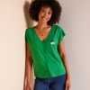Dámská Trička Blancheporte Tričko na knoflíčky s výstřihem do „V“ výšivka třešní zelená
