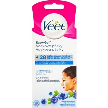 Veet Easy-Gel Obličej depilační voskové pásky pro citlivou pokožku 40 ks