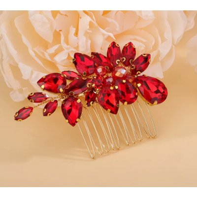 B TOP Pozlacený hřeben do vlasů s červenými kapkovitými krystaly – Hledejceny.cz