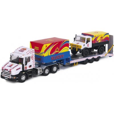 Seva Monti System 1396 CIRKUS KLUCKY Scania přepravník s Unimogem 1:48 – Zboží Živě
