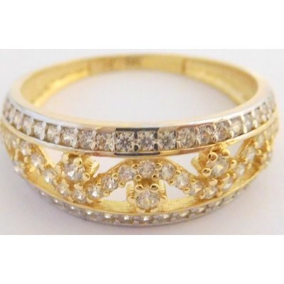 Klenoty Budín Mohutný zlatý prsten posetý zirkony HK1070 – Zboží Dáma