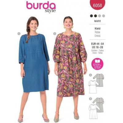Střih Burda 6058, návod k šití: šaty pro plnoštíhlé – Hledejceny.cz