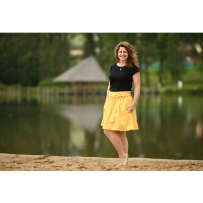 Nelly lněná dámská sukně krátká/ super soft žlutá – Zboží Dáma
