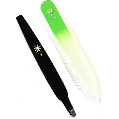 Swarovski Bohemia crystal set zelený skleněný pilník 90 mm + černá šikmá pinzeta 97 mm – Hledejceny.cz