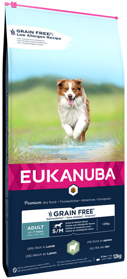 Eukanuba Grain Free Adult Small & Medium Breed s jehněčím 2 x 12 kg