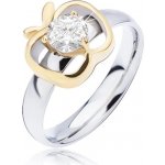 Šperky eshop ocelový prsten stříbrné zlatý obrys jablka s kulatým čirým zirkonem L13.08 – Hledejceny.cz