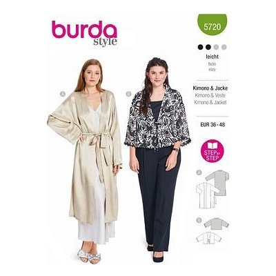 Střih Burda zelený 5720 - kabátek s páskem, kimono, saténový kabátek, kardigan – Zboží Dáma