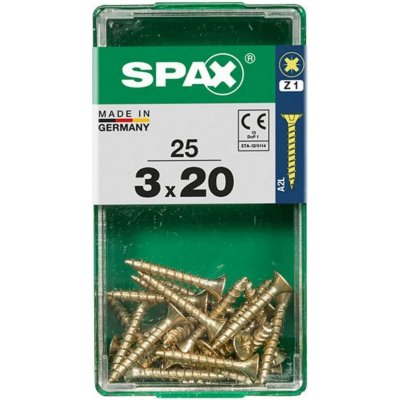 Spax Uni vrut zápust.hlava PZ/Z1, S-CUT plný závit, Yellox, 3 x 20 mm, 25 ks – Hledejceny.cz