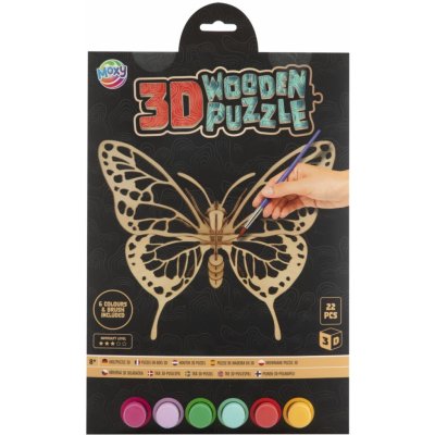 Grafix Dřevěné 3D puzzle 22 dílků + 6 ks akrylových barev motýl – Hledejceny.cz