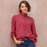 Košilová halenka s volány a vichy kostičkovaným vzorem bordó/růžová – Sleviste.cz