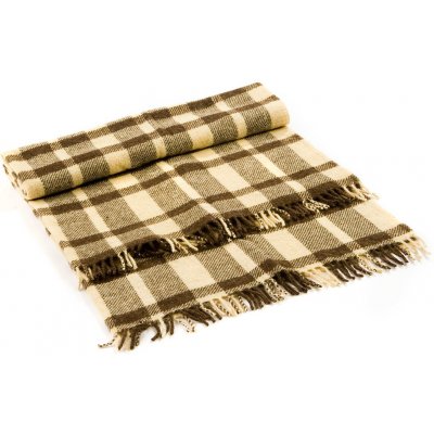 Balkanova Vlněná deka Perelika VIII přírodní nebarvená bílá a hnědá vlna malé kostky 150x200 – Hledejceny.cz