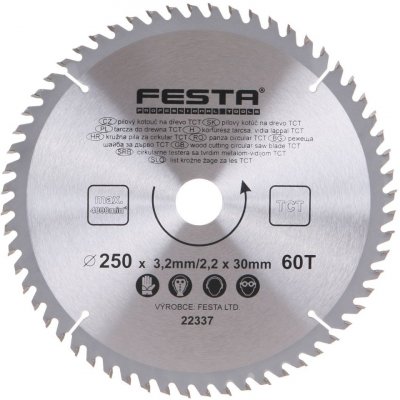 Festa Pilový kotouč s SK plátkem, 250 x 30 mm, 60 zubů, TCT, F22337 – Zbozi.Blesk.cz