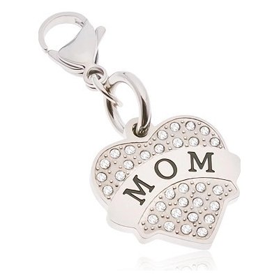 Šperky eshop přívěsek na klíče ocel 316L stříbrné barvy srdce s nápisem MOM a zirkony AA43.22 – Zboží Mobilmania