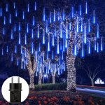 ROSNEK 288 LED Meteor Shower Rain Lights Modrá vodotěsná Icicle Fairy Lights Zahradní párty Vánoční dekorace