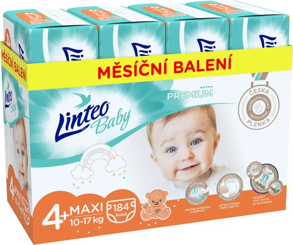 Linteo Baby Prémium Maxi+ 10-17 kg 184 ks