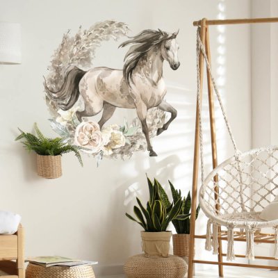 INSPIO 9273f Samolepky na zeď - Hnědý kůň v boho stylu, velikost 90 x 100 cm – Zboží Dáma