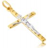 Přívěsky Šperky eshop Přívěsek ze zlata 585 Ježíš v bílém zlatě kříž ze žlutého zlata s výběžky GG01.13