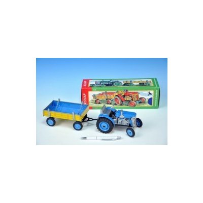 Traktor Zetor s valníkem modrý na klíček kov 28cm Kovap v krabičce - Rock David