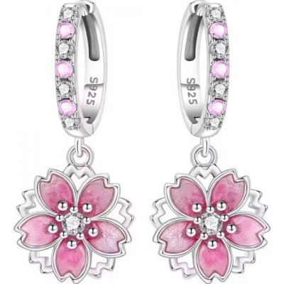 GRACE Silver Jewellery Stříbrné visací náušnice Sakura s růžovými květy E-OTE4221/380 Růžová – Hledejceny.cz