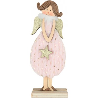 Anděl Přerov Anděl dřevěný v růžových šatech 16 cm na postavení – Zboží Mobilmania