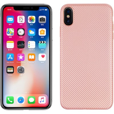 Pouzdro AppleMix Apple iPhone Xs Max - karbonová textura - gumové - Rose Gold růžové – Zbozi.Blesk.cz