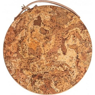 Korková podložka s koženým úchytem, průměr 29.5 cm, hnědo - béžová