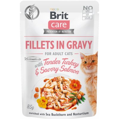 Brit Care Cat WET Fillets in Gravy with Tender Turkey & Savory Salmon 85 g – Zboží Mobilmania