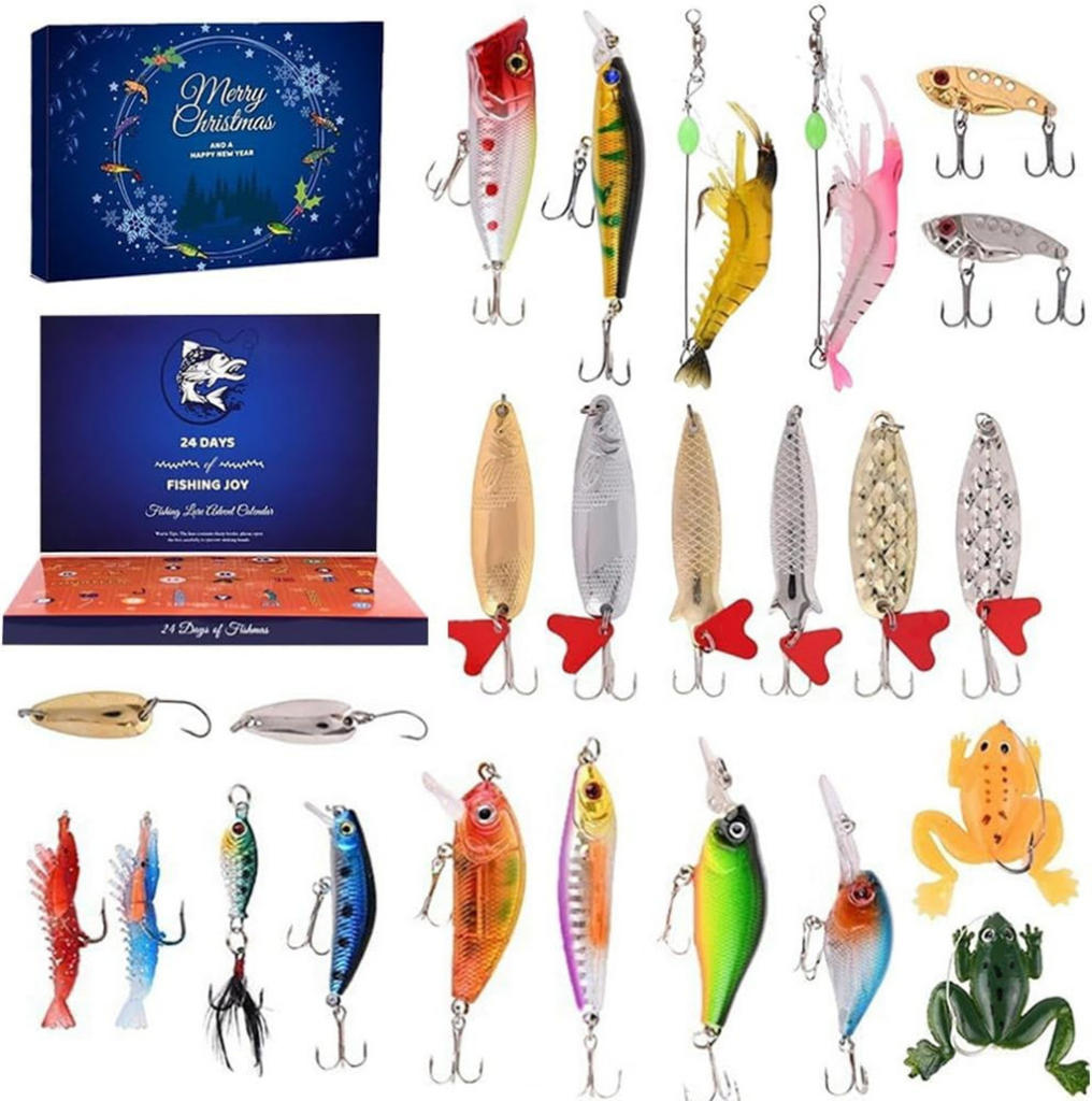 Autolock Vánoční rybářská sada,Rybářský adventní kalendář,Sada rybářských návnad pro rybáře,Vánoční kalendář s odpočítáváním pro milovníky rybaření/muže/dospívající,Vánoční dárek s