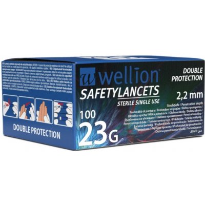 WELLION SAFETY LANCETS 23G JEDNORÁZOVÉ BEZPEČNOSTNÍ LANCETY 23G, 100KS