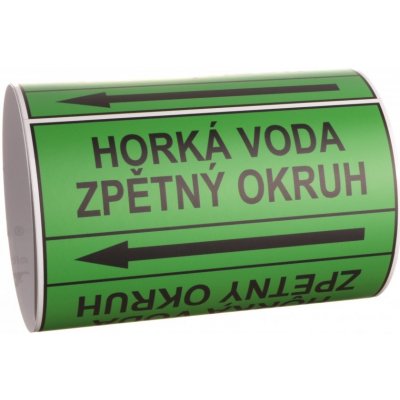 Páska na značení potrubí Signus M25 - HORKÁ VODA ZPĚTNÝ OKRUH Samolepka 80 x 62 mm, délka 1,5 m, Kód: 25891