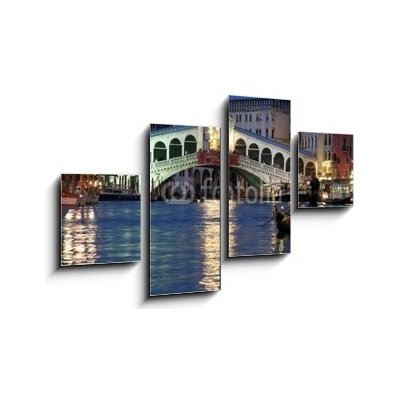 Obraz 4D čtyřdílný - 100 x 60 cm - Le pont du rialto et gondole de nuit venice rialto grand kanál – Zboží Mobilmania