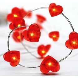 ACA Lighting červená srdce 20 LED dekorační řetěz červená stříbrný měďený drát na baterie 2xAA IP20 2m+10cm,1.2W X01204115