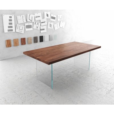 DELIFE Jídelní stůl Edge 200 x 100 cm XL akácie hnědá skleněná podnož